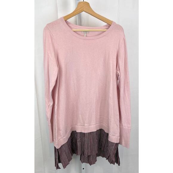 LOGO Lori Goldstein L Cotton Cashmere Sweater Tunic w Striped Trim A273355 Pink - Picture 10 of 10